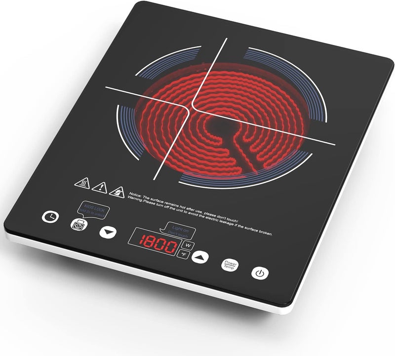 Bgk Electric Cooktop,110V Electric Stove Top,Single Burner LED Touch Control,9 Power Levels, Kids Lock &Timer,Overheat Protection,1800W Portable Induction Cooktop. - Image 4